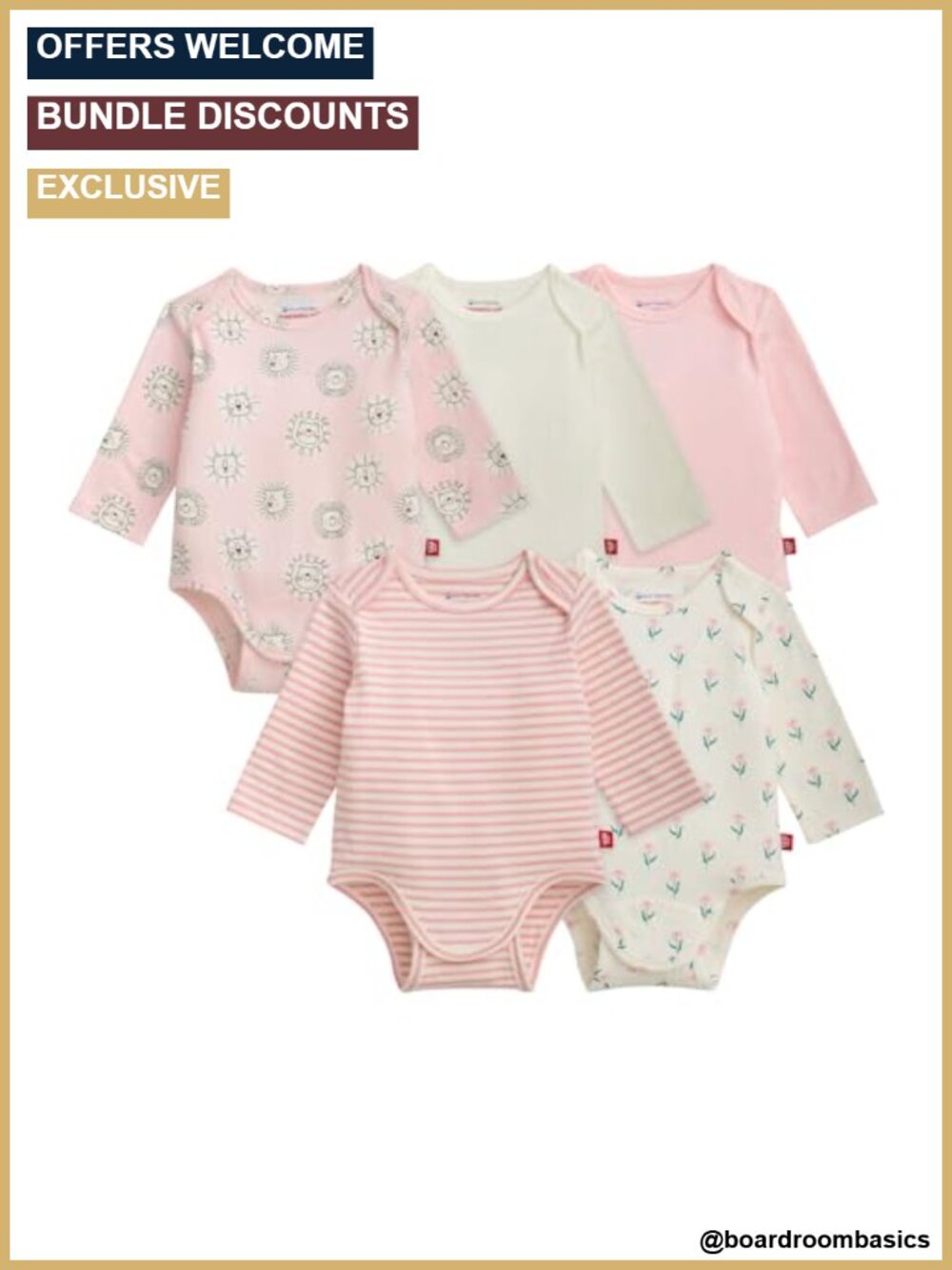 Magnetic Closure Baby Bodysuit 5-Pack Cloudstretch Long Sleeve Bundle